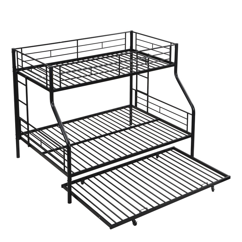 Twin Over Full Modern Metal Bunk Bed With Trundle – Black