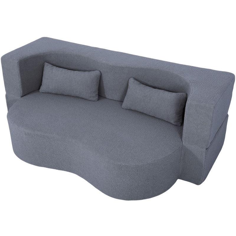 2 In 1 Convertible Full Size Folding Loveseat Couch With Soft Teddy Fabric