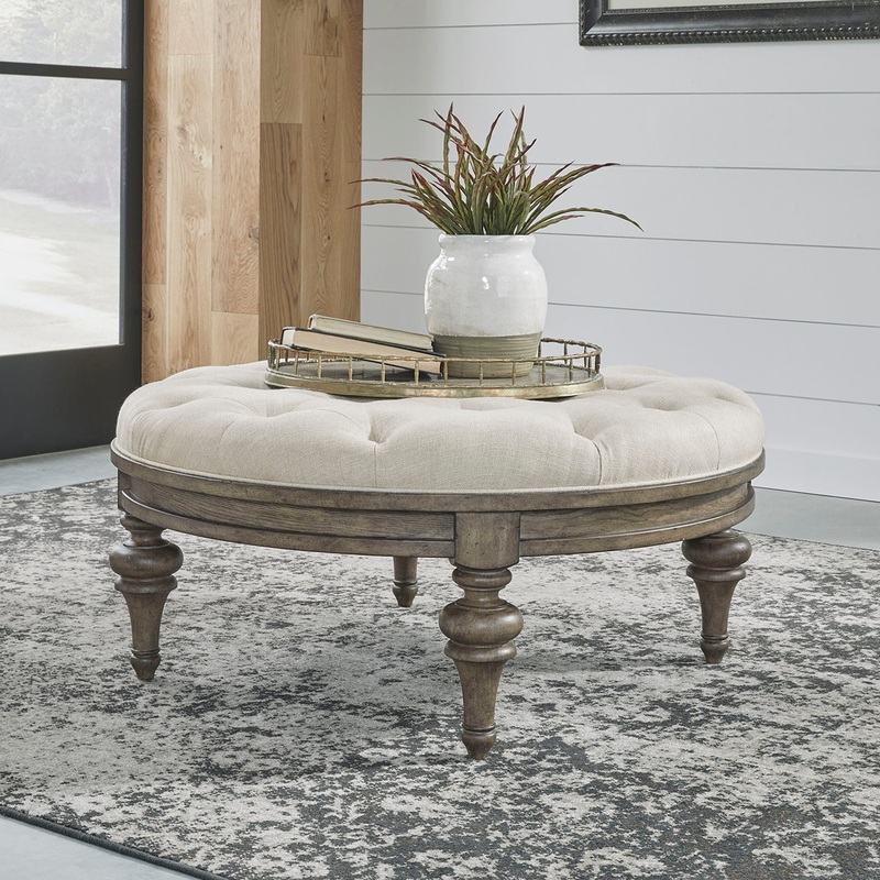 Americana Farmhouse – Round Cocktail Ottoman – Light Brown