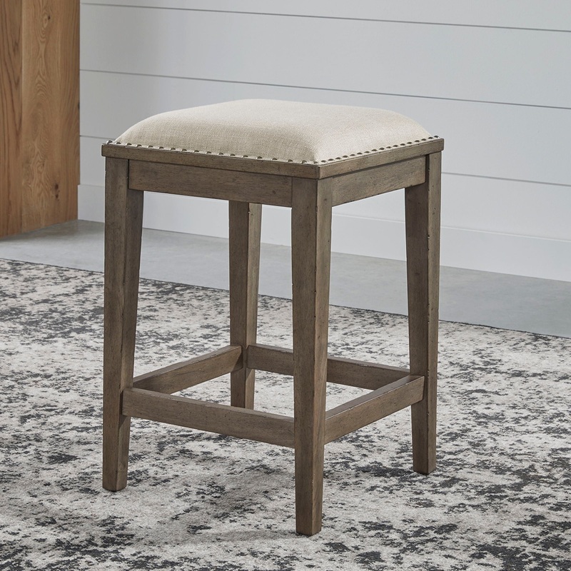 Americana Farmhouse – Upholstered Console Stool – Light Brown
