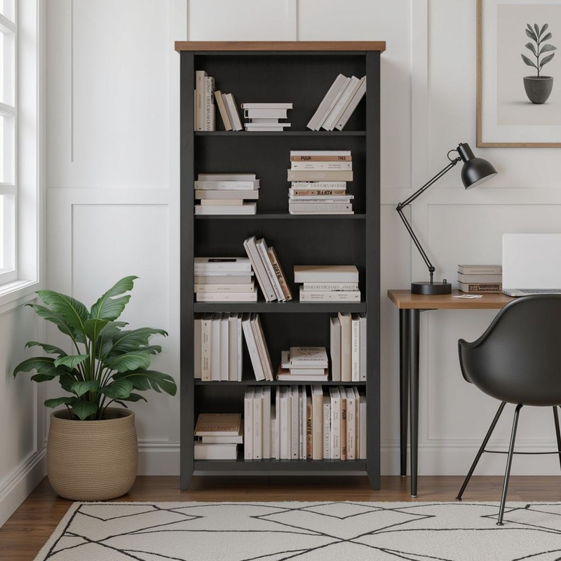 Essex – High 5 Shelf Bookcase – Black, Whiskey