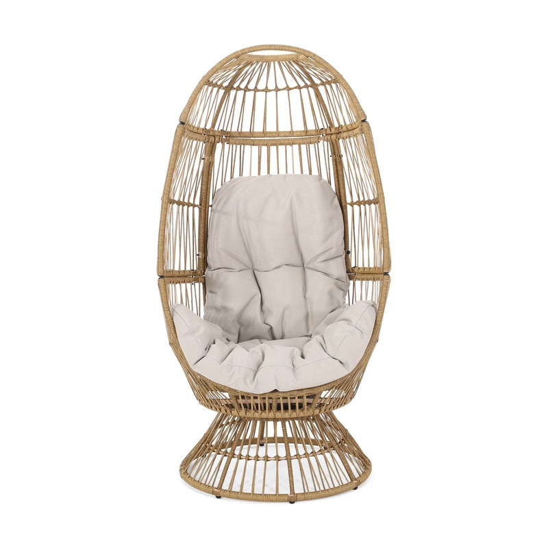 Patio Swivel Basket Egg Chair With Cushion