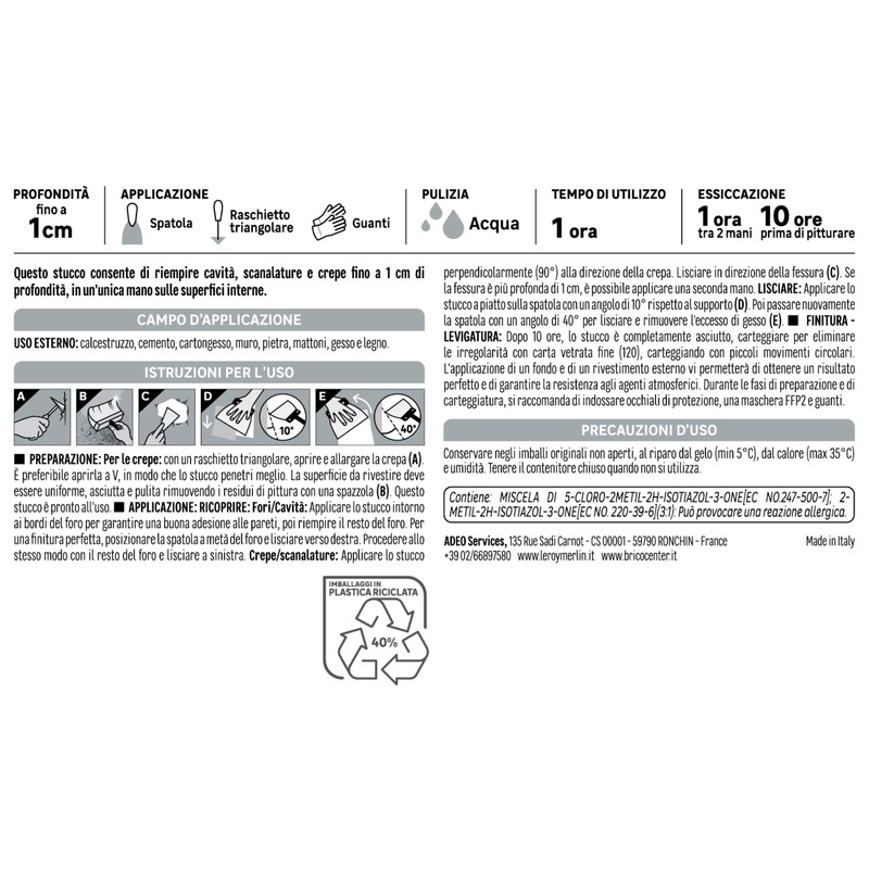 STUCCO RIEMPITIVO BIANCO IN PASTA PER INTERNO/ESTERNO AXTON 1 KG