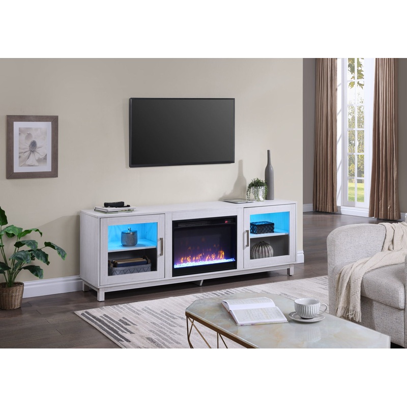 Summit – TV Stand Console With Fireplace – White Walnut Finish
