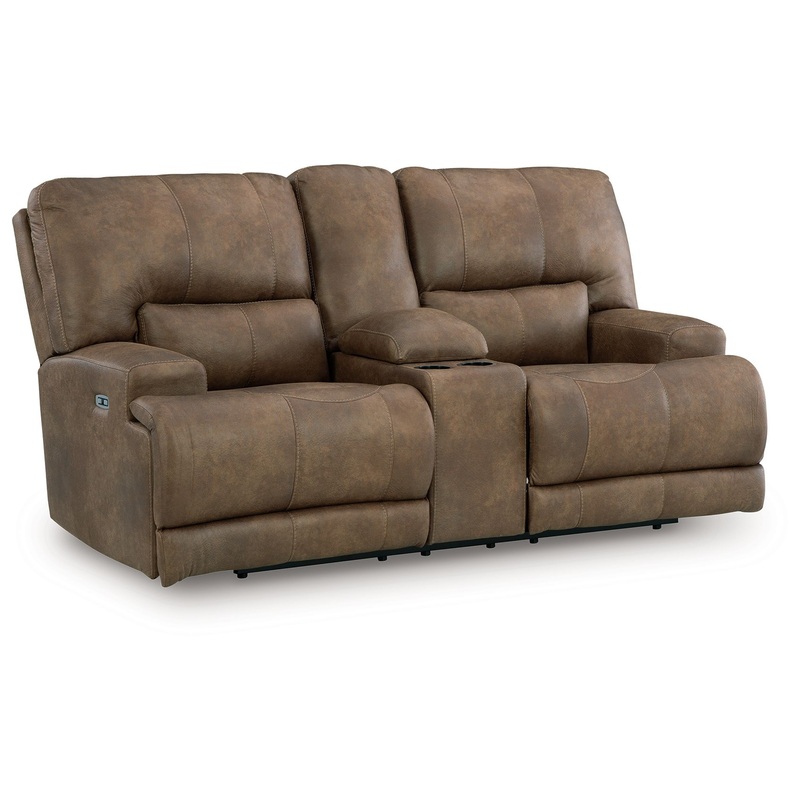 Beckley Place – Power Reclining Loveseat With Console / Adjustable Headrest – Earth