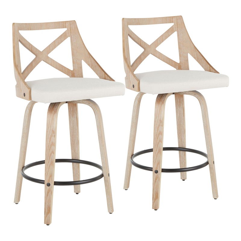 Charlotte – Farmhouse Counter Stool (Set of 2) – White Washed / Cream