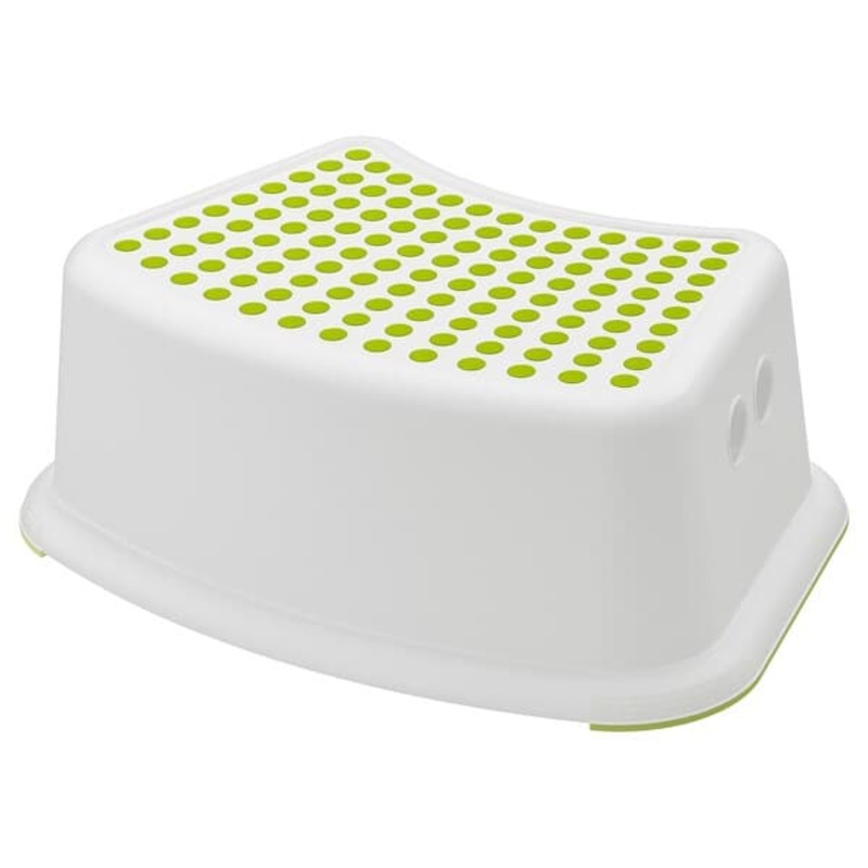 FRSIKTIG children’s stool, white/green, 37x13x24 cm