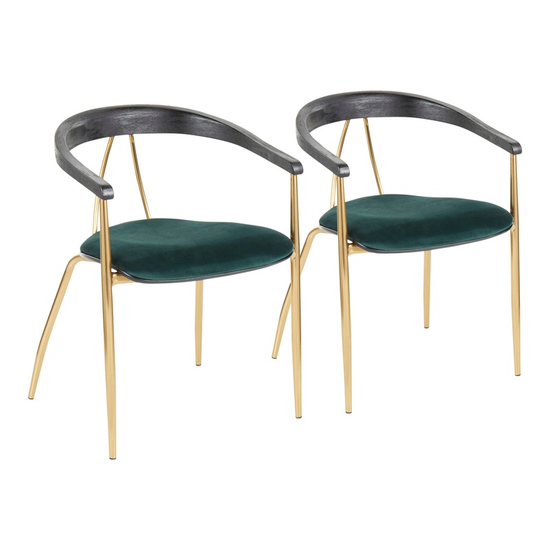 Vanessa – Contemporary Chair (Set of 2) – Gold / Green – Black