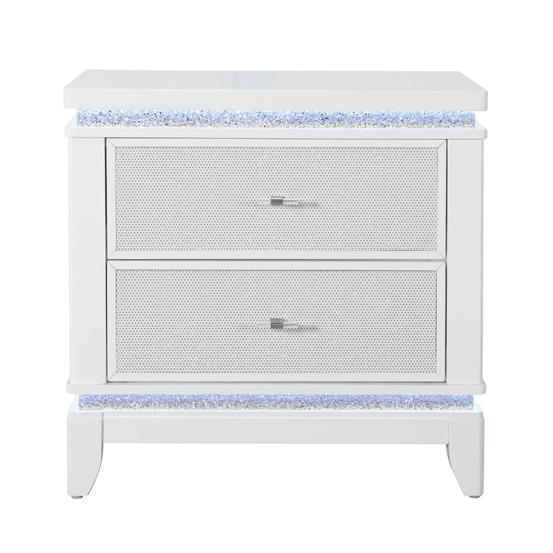 Adalid – Nightstand With Glittered Drawer Front And LED Lighting – White