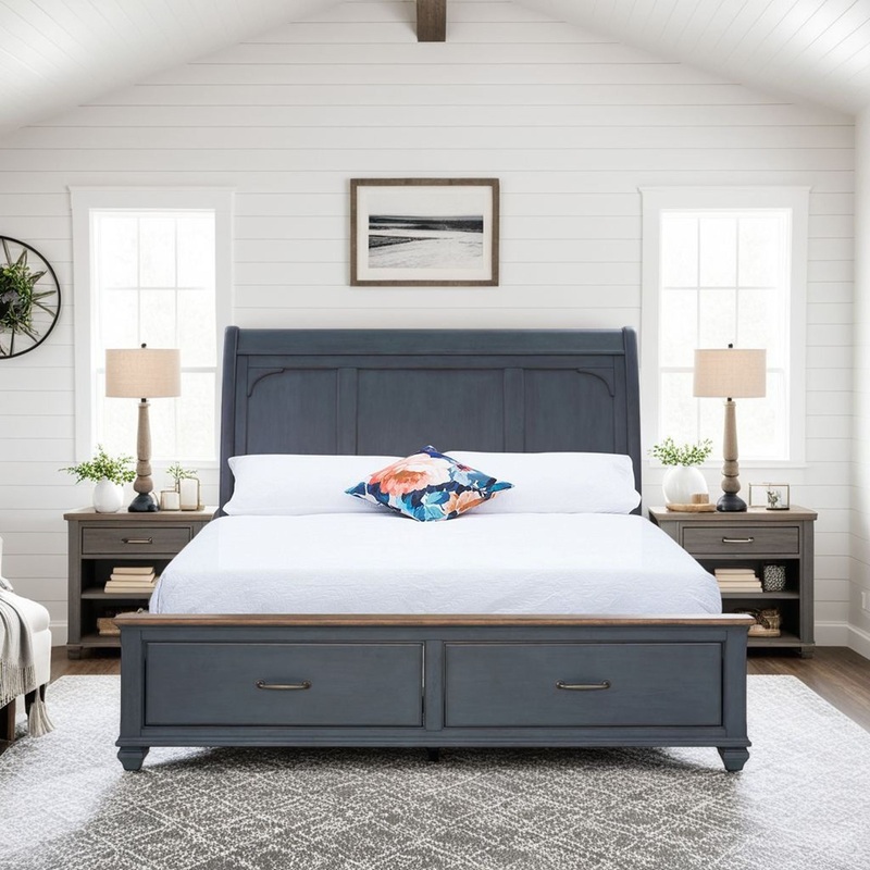 Americana – Sleigh Bed|Blue|King|Queen
