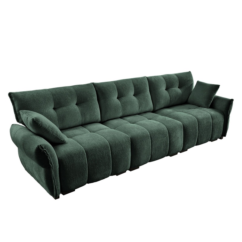 Elegant 3 Seater Sofa Set & Pillows Frame, High Rebound Cushions – Textured Green
