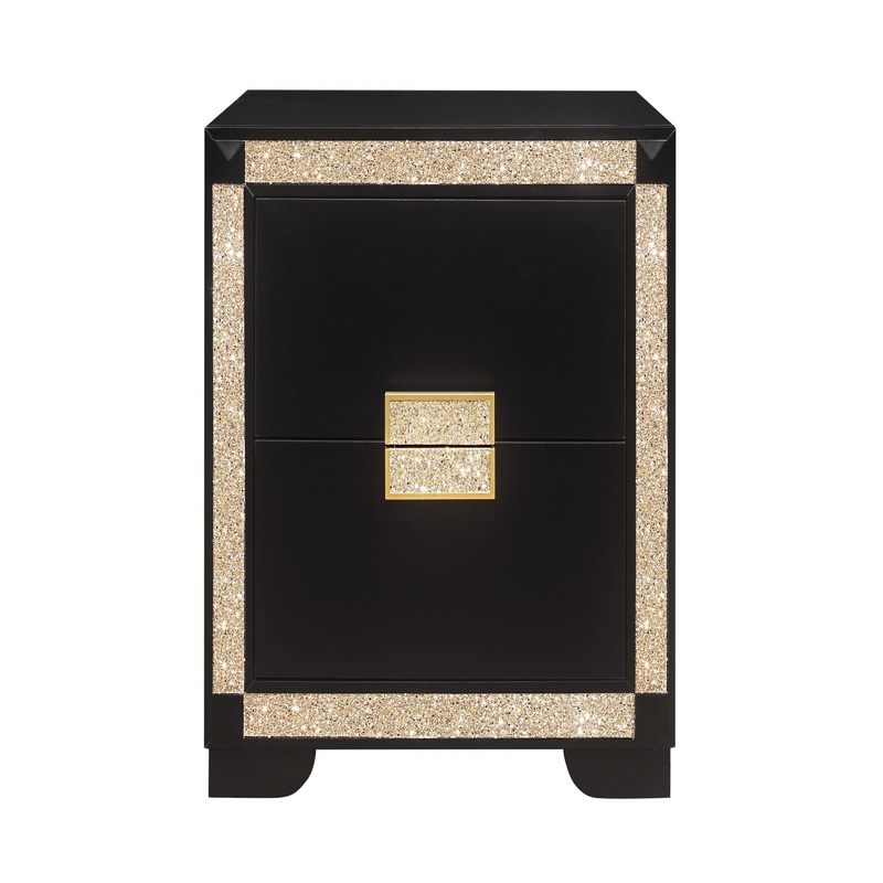 Lively – Nightstand With Glitter Detail And Thick Bar Handle Hardware – Black