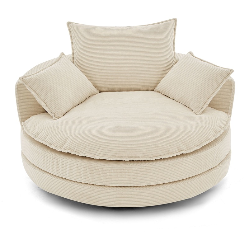 360 Swivel Accent Barrel Chair With Dual Layer Cushion And 3 Removable Pillows