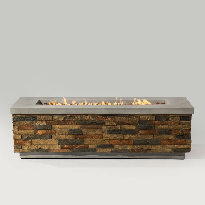 60 Propane Gas Fire Pit Table, 60000 Btu Rectangular Concrete Fire Pit For Outside Patio Deck Garden Backyard – Sandstone