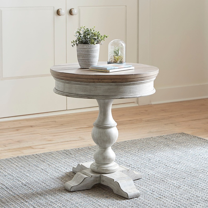 Heartland – Round Pedestal Chair Side Table – White