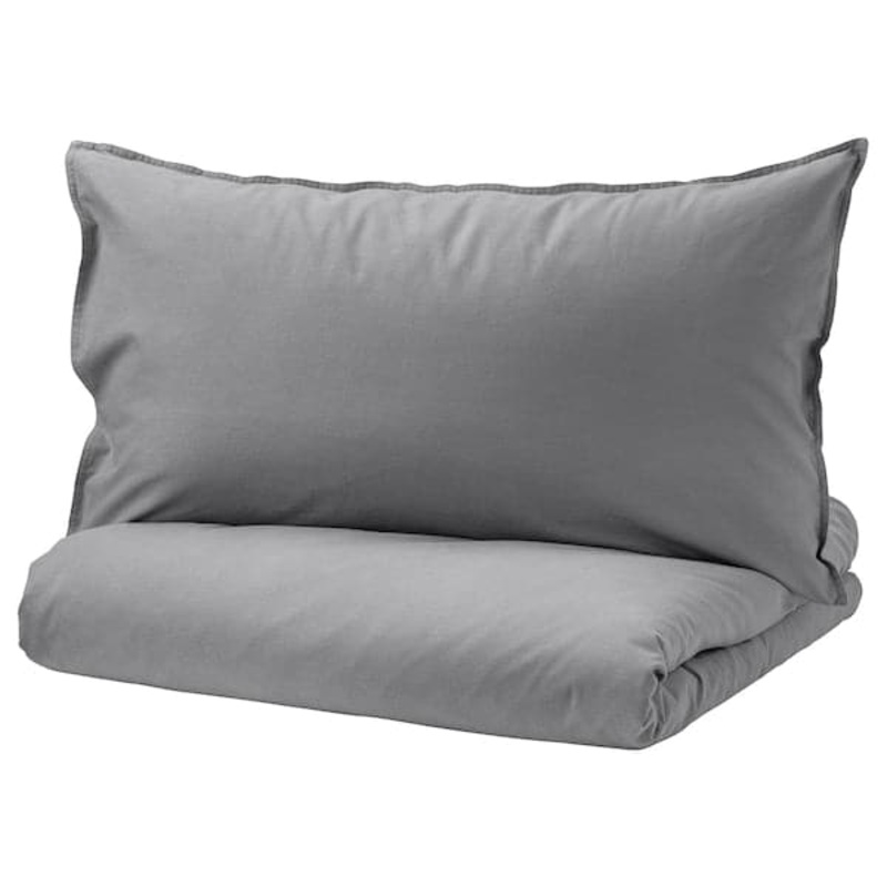 NGSLILJA duvet cover and 2 pillowcases, grey