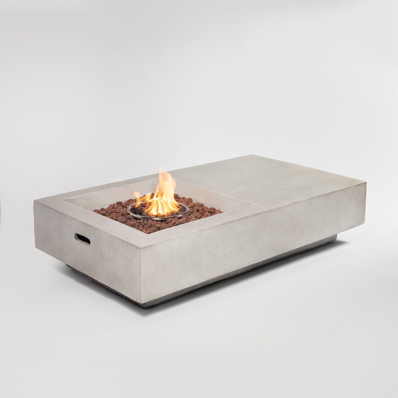 Propane Gas Fire Pit Table, 50000 Btu Rectangular Concrete Fire Pit For Outside Patio Deck Garden Backyard – Light Gray