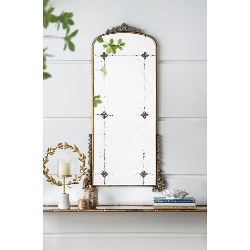 Antique Arched Mirror With Metal Frame, Full Length Mirror For Living Room Bathroom Entryway – Gold