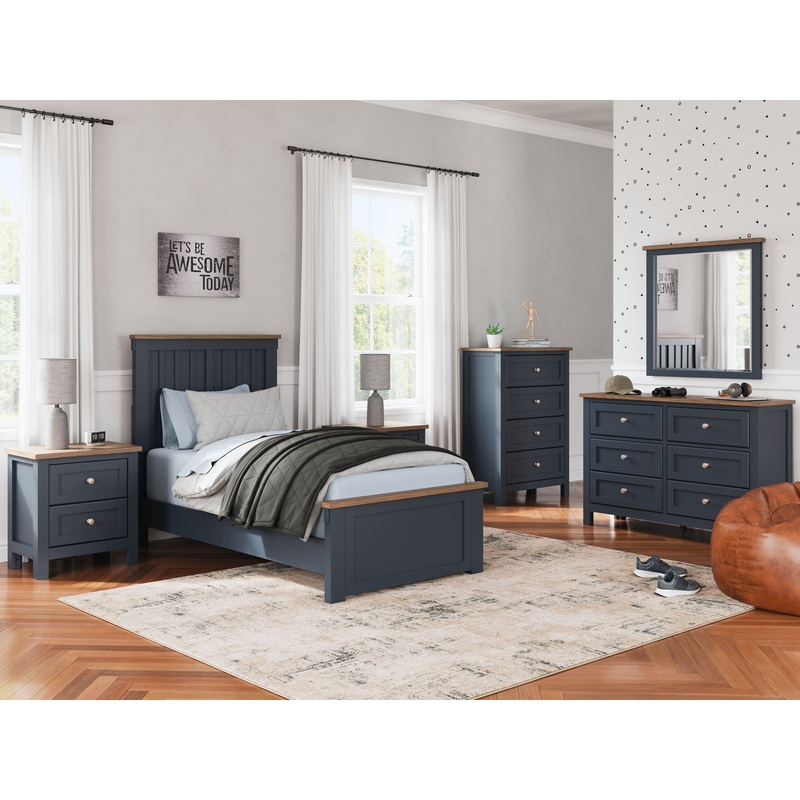 Landocken – Panel Bedroom Set|Blue|6 Pc. Bed, Dresser, Mirror, Chest|8 Pc. Bed, Dresser, Mirror, Chest, 2 Nightstands|5 Pc. Bed, Dresser, Mirror|7 Pc. Bed, Dresser, Mirror, 2 Nightstands|Twin|Queen|Full