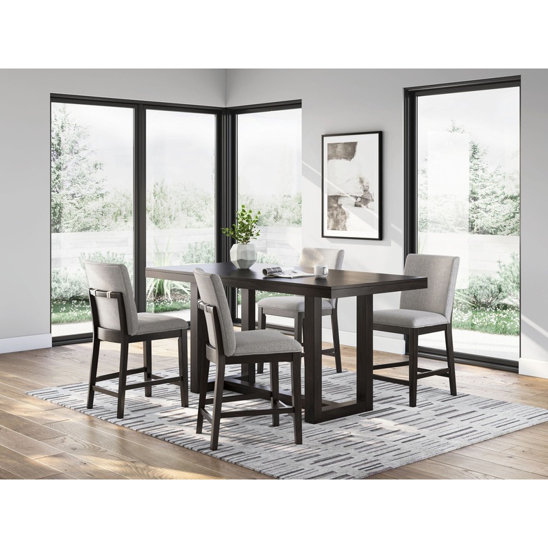 Neymorton – 5 Pc. – Rectangular Dining Room Counter Table, 4 Barstools – Dark Grayish Brown