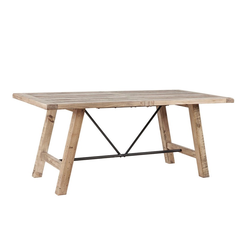 Rustic Dining Table With Metal Support – Natural