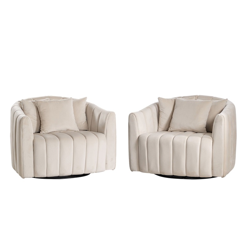 Upholstered Oversized 360 Swivel Accent Barrel Chair And Half Cozy Sofa With 3 Pillows