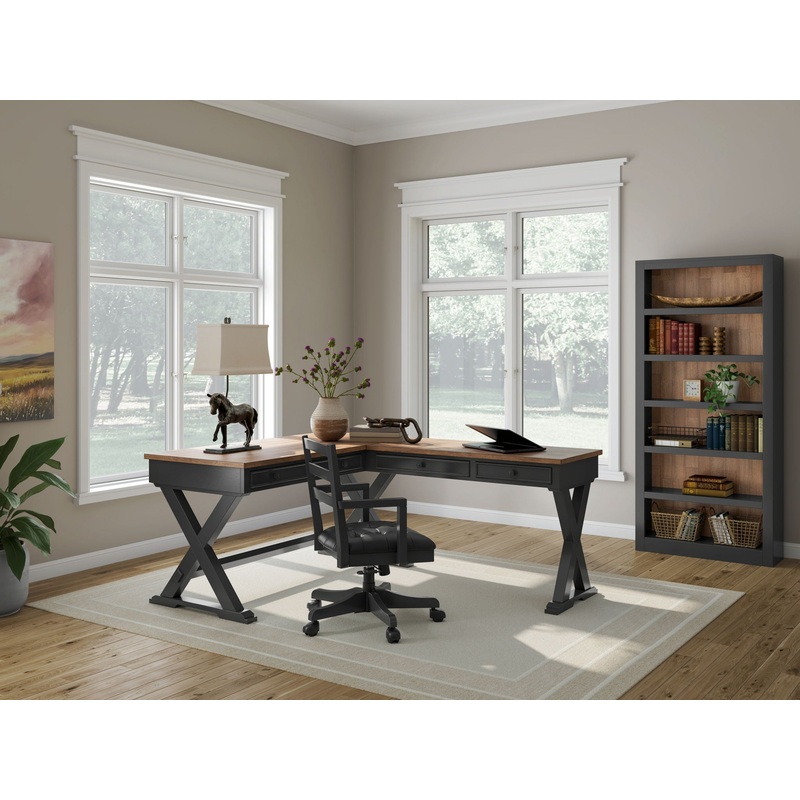 Wildenauer – 4 Pc. – Home Office Desk And Return, Swivel Desk Chair, Bookcase – Brown / Black