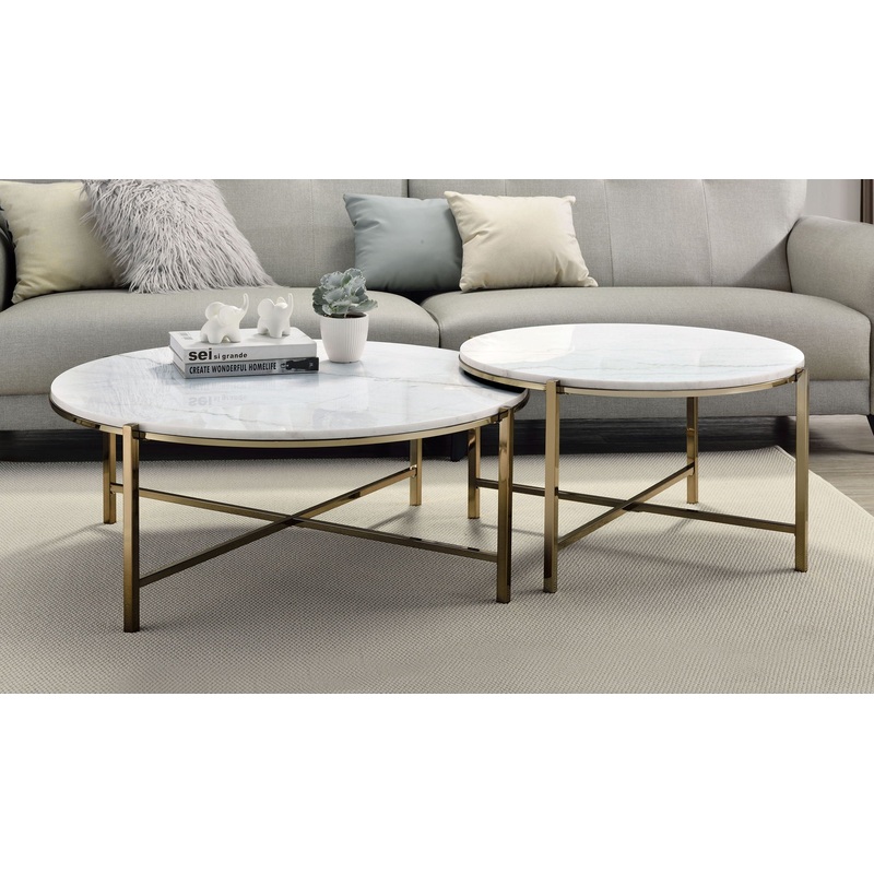 Zaidee – Marble Top Nickel Nesting Table Set – White