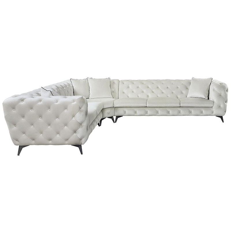 Atronia – Sectional Sofa With 4 Pillows – Beige Fabric