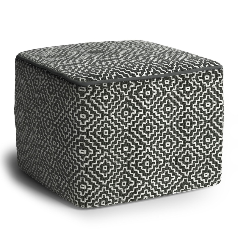 Briella – Square Woven Outdoor / Indoor Pouf – Gray / White
