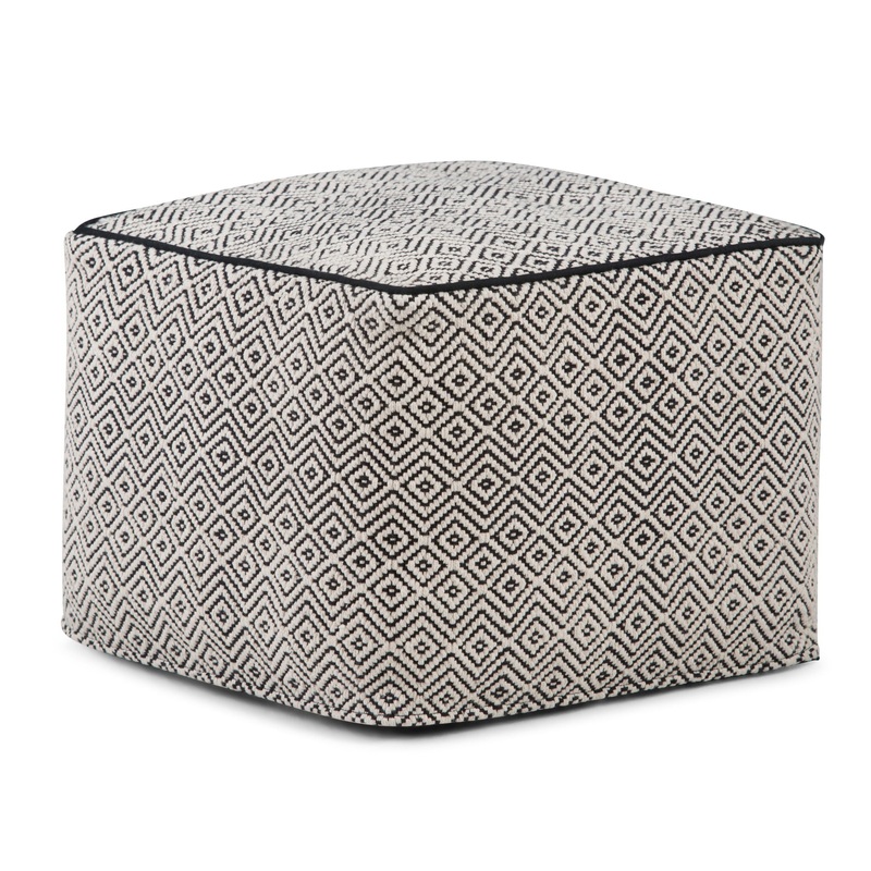 Brynn – Square Pouf – Patterned Black / Natural