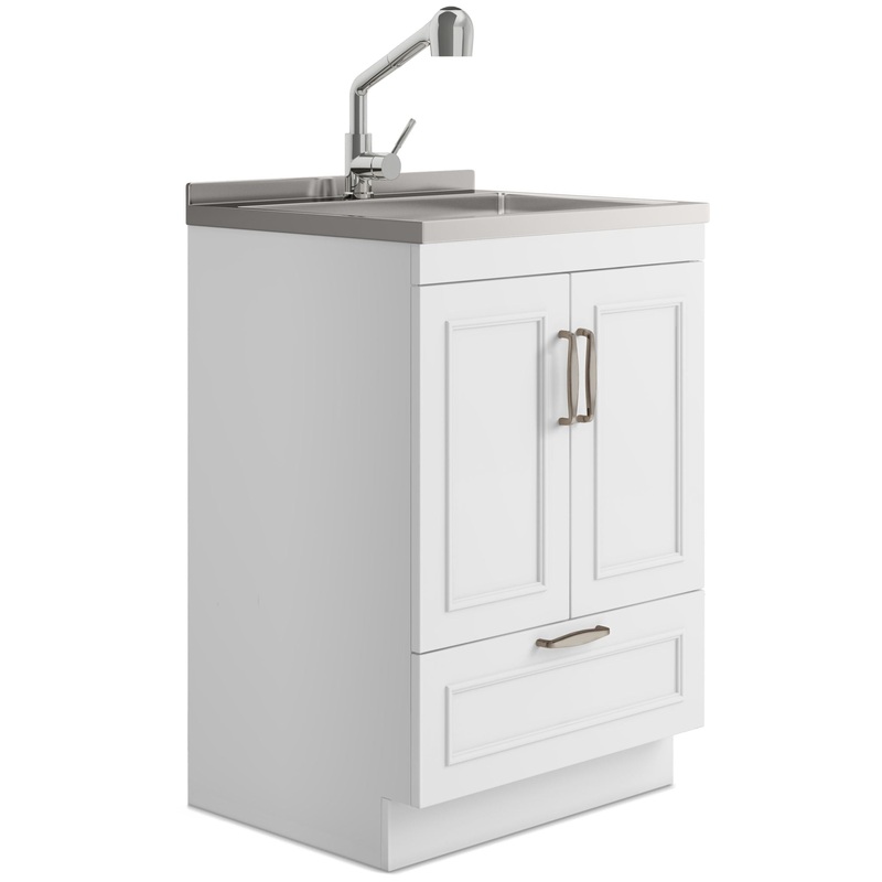 Cardinal – Laundry Cabinet With Faucet And Stainless Steel Sink – White