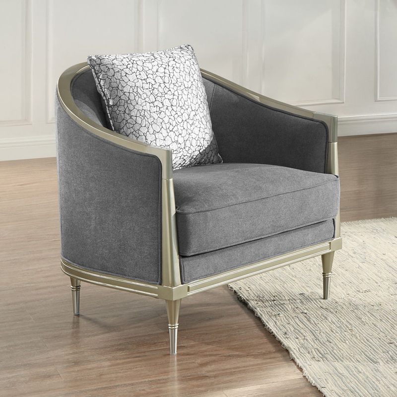 Fernando – Chair With Pillow – Gray Chenille & Champagne