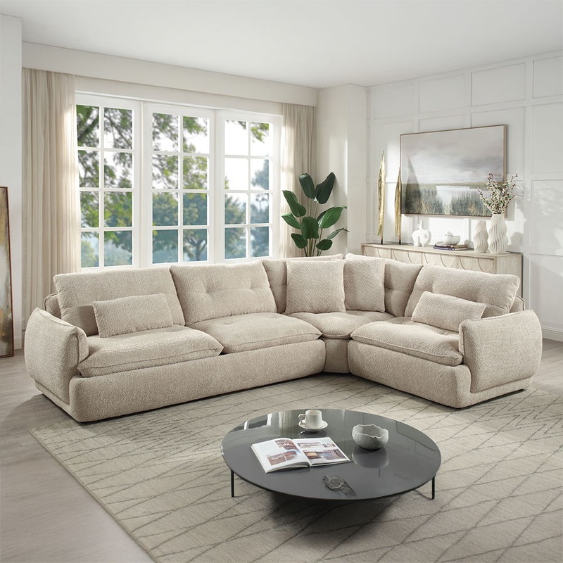 Jonina – Sectional Sofa With 4 Pillows – Beige Chenille