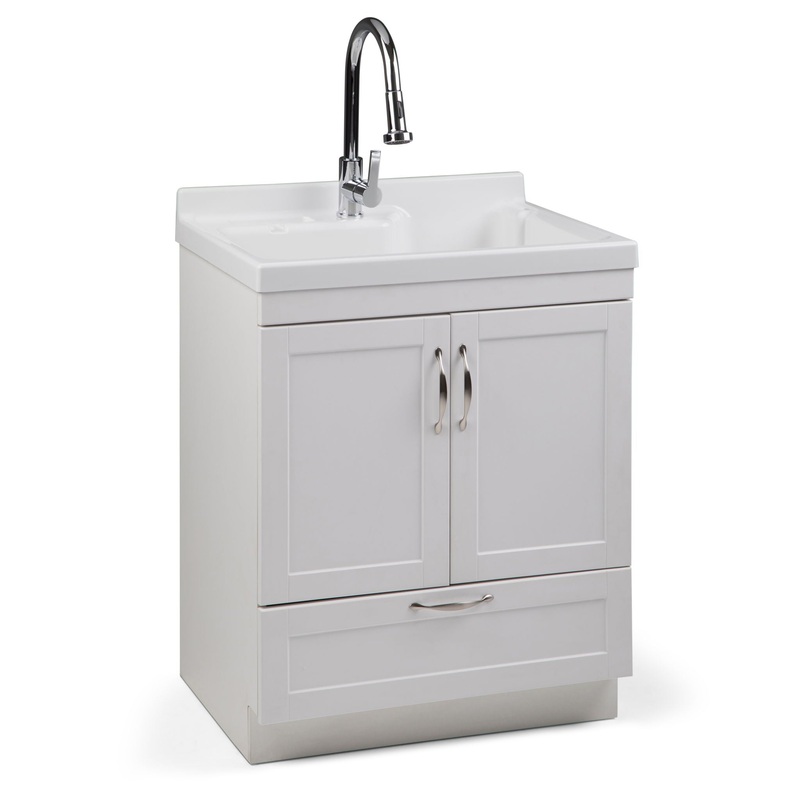 Maile – Laundry Cabinet With Pull-Out Faucet And Abs Sink – Pure White