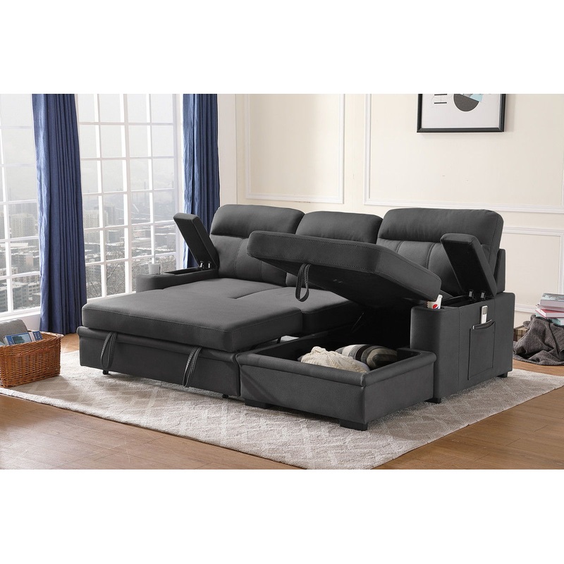 Kaden – Sleeper Sectional Sofa Chaise With Storage Arms And Cupholder