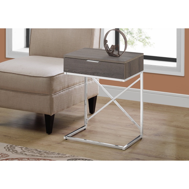 Accent Side Table, Storage Drawer, Contemporary – Taupe