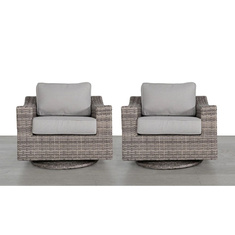 Elegant Swivel Patio Chair With Luxurious Cushions Perfect For Outdoor Relaxation (Set of 2) – Gray Mix
