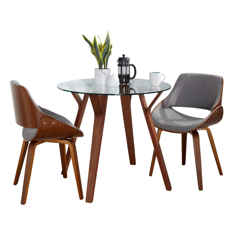 Folia – 3 Piece Dining Set Round Fabrizzi Mid-Century Modern – Walnut / Gray