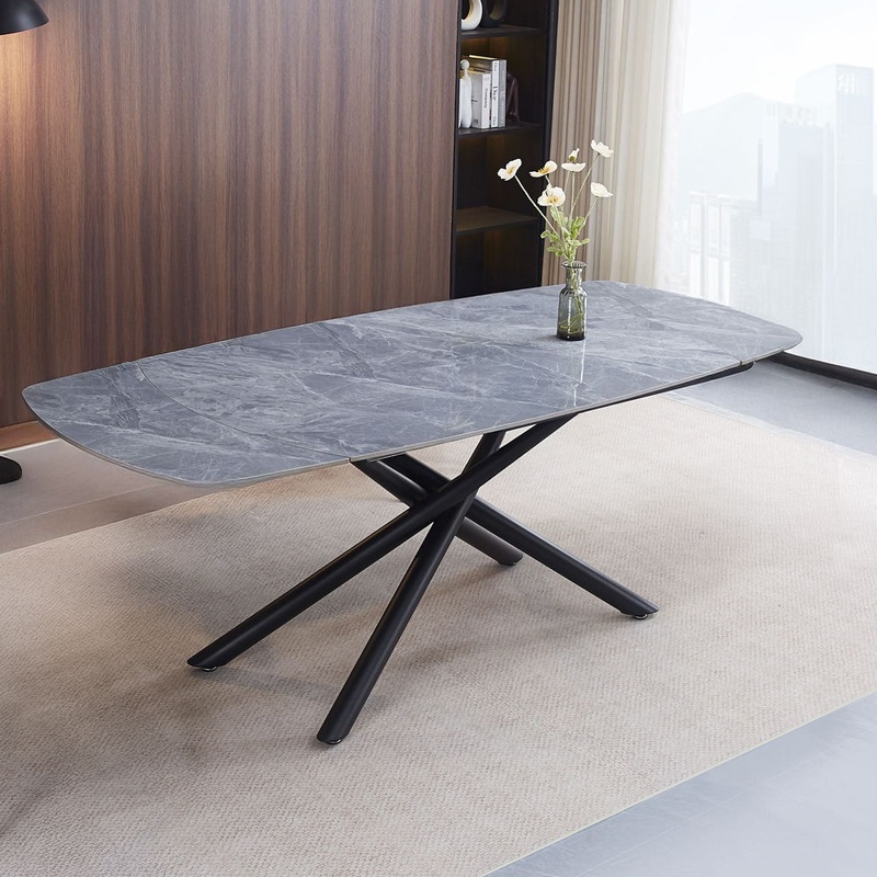 Hester – Ceramic Top Dining Table – Gray & Black
