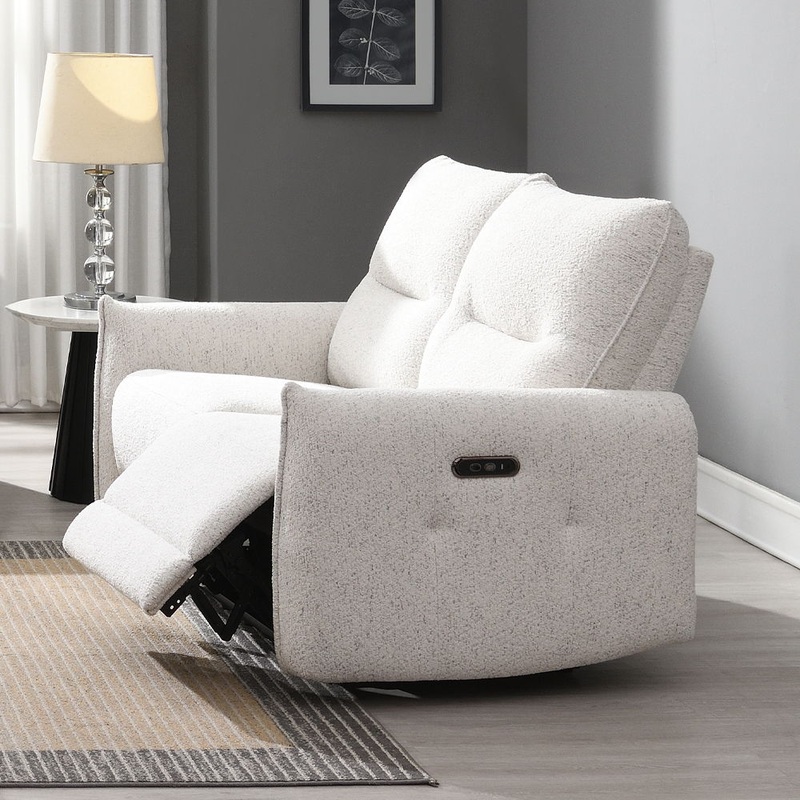 Lalisa – Power Motion Loveseat With USB Port – Cream Chenille