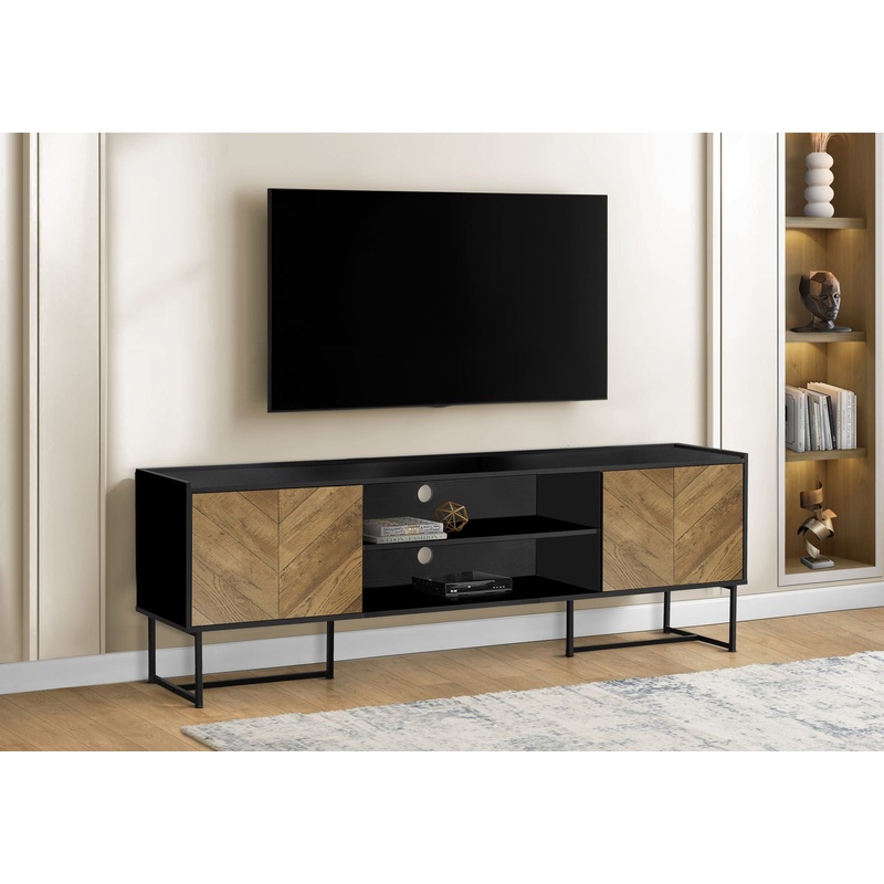 TV Stand, Console, Media Entertainment Center, Storage Cabinet, Modern – Black