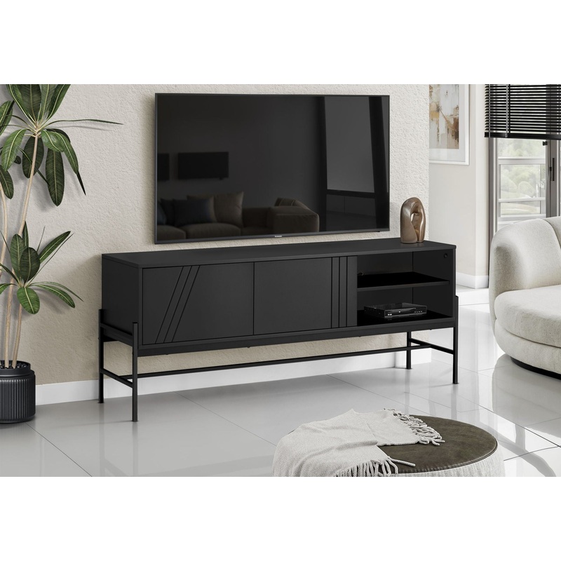 TV Stand, Modern Design Console, Media Entertainment Center, Storage Cabinet, Contemporary & Modern – Black