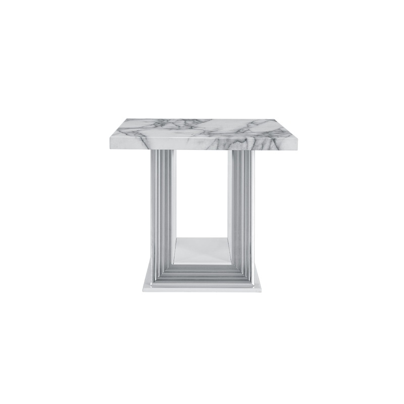 Ylime – Marble End Table – Light Gray / White