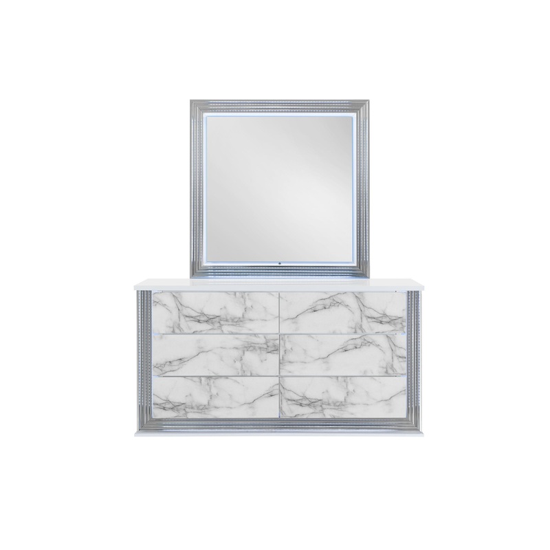 Ylime – Marble Mirror With LED – Light Gray / White