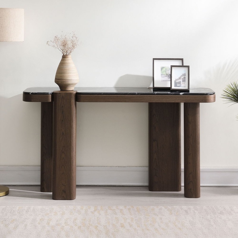 Dana – Console Table – Faux Marble Top, Black & Dark Walnut