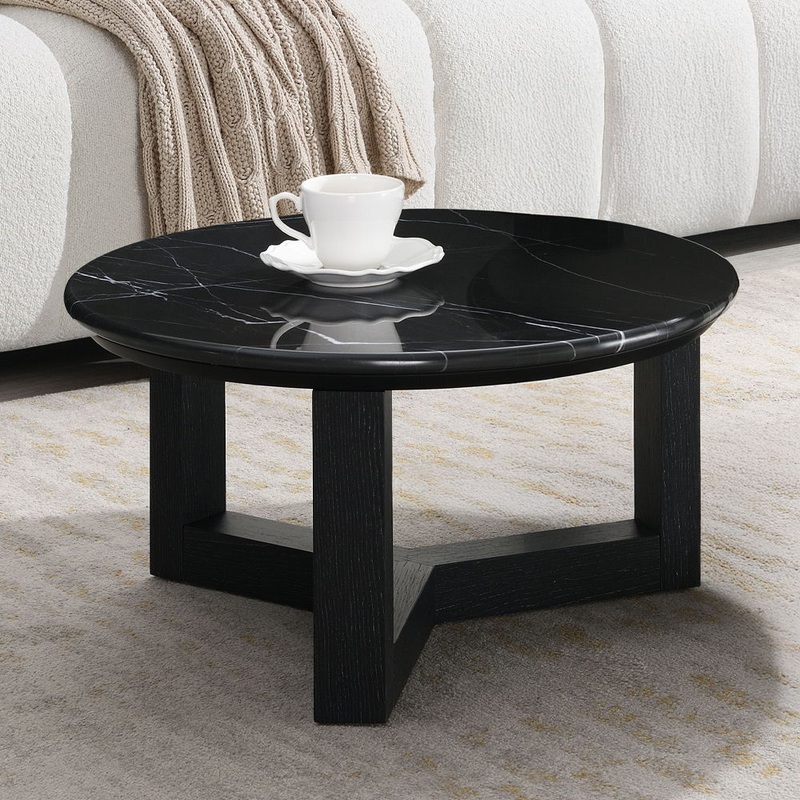 Dara – Coffee Table|Natural Marble Top & Black|32″W x 32″D x 16″H|23.6″W x 23.6″D x 12″H