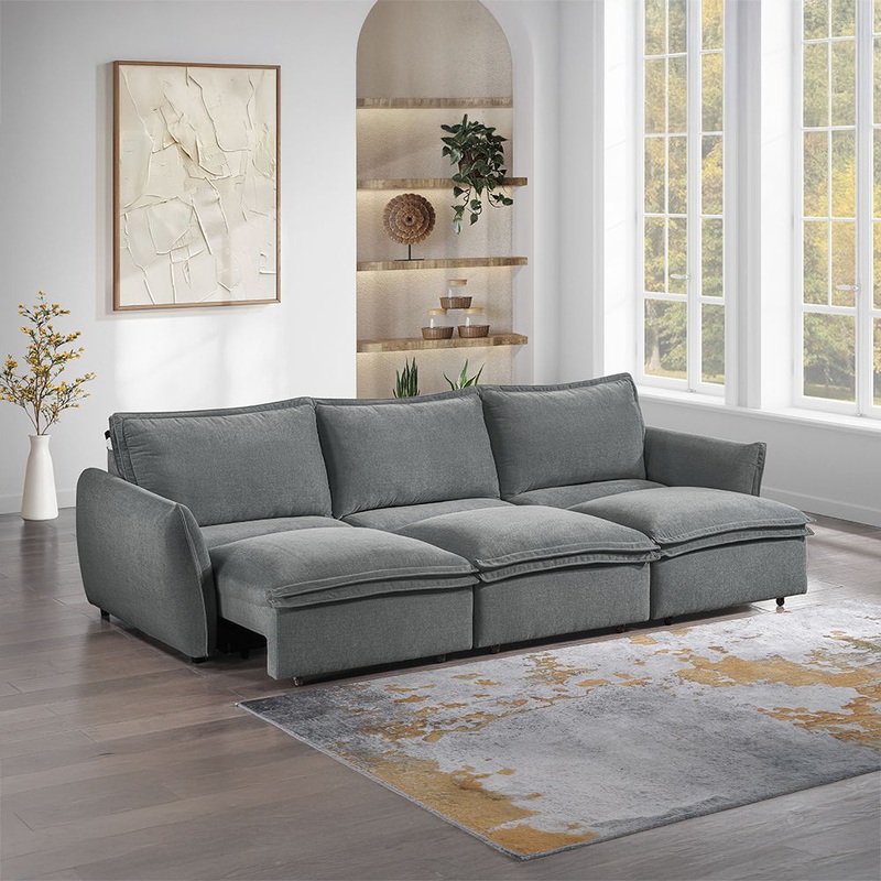 Eaden – Power Sofa With Sleeper – Gray Chenille