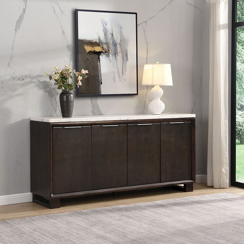 Edwyn – Server With Marble Top – Natural Marble Top & Espresso Finish