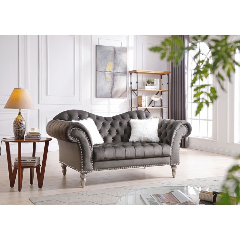 Elegant Round Arm Loveseat|Dark Gray|Blue|Black